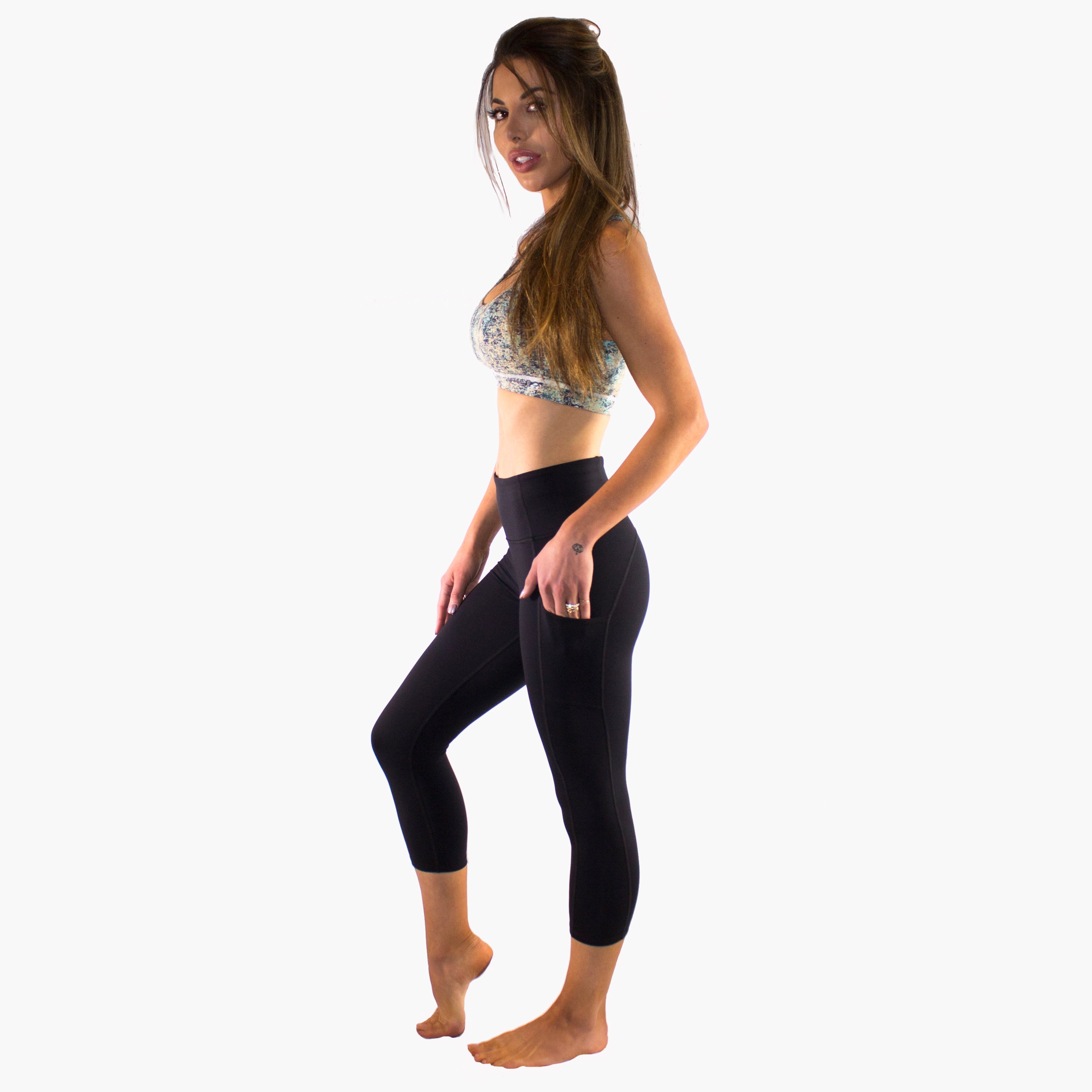 Active Women's Capri Legging with mesh Inserts and X Straps - Mesh Rib  Charcoal - CF180ZCQM7O